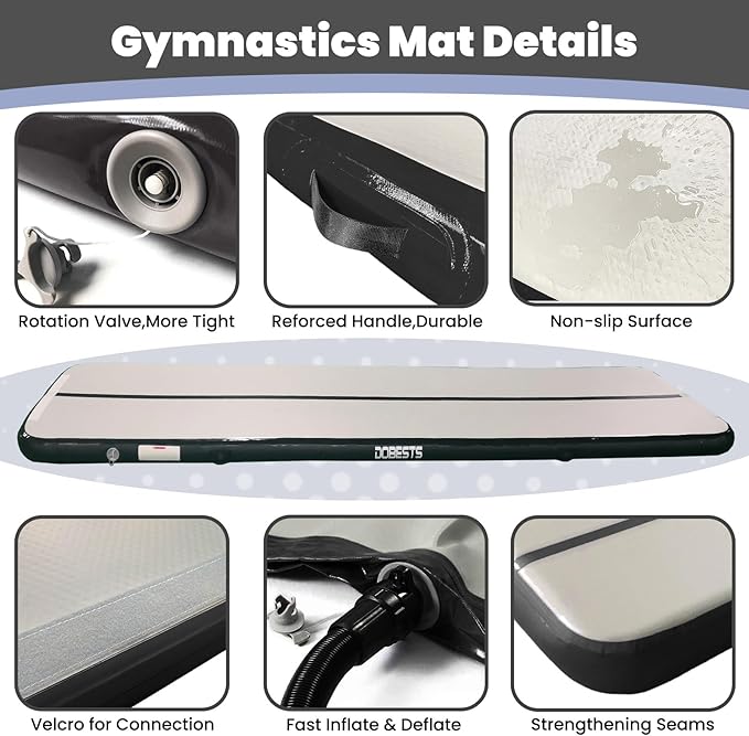 DOBESTS Inflatable Air Gymnastics Mat Tumbling Mat Tumble Track Gymnastics Training for Kids Home 6.6 feet 10 feet 13feet 16feet 20feet 4/8inch Thick for Cheerleading Dance Yoga Cheer Water With Pump