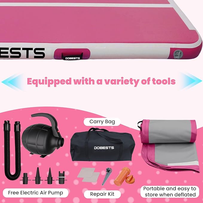 DOBESTS Inflatable Air Gymnastics Mat Tumbling Mat Tumble Track Gymnastics Training for Kids Home 6.6 feet 10 feet 13feet 16feet 20feet 4/8inch Thick for Cheerleading Dance Yoga Cheer Water With Pump