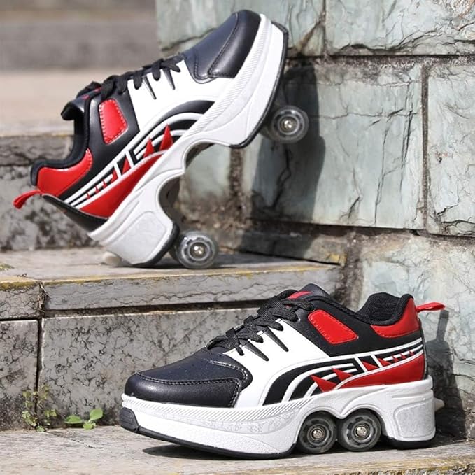Double-Row Deform Wheel Automatic Walking Shoes Invisible Deformation Roller Skate 2 in 1 Removable Pulley Skates Skating Parkour