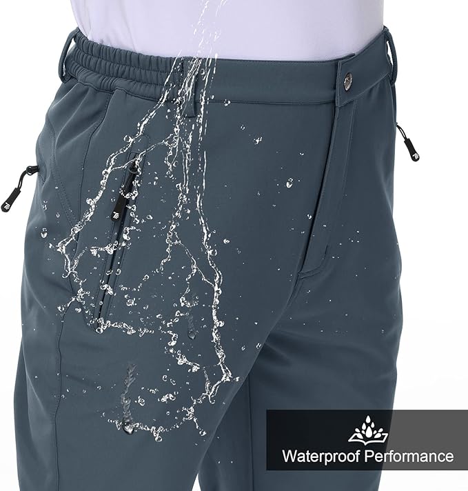 Gopune Men's Snow Ski Waterproof Softshell Pants Outdoor Windproof Warm Hiking Insulated Pants