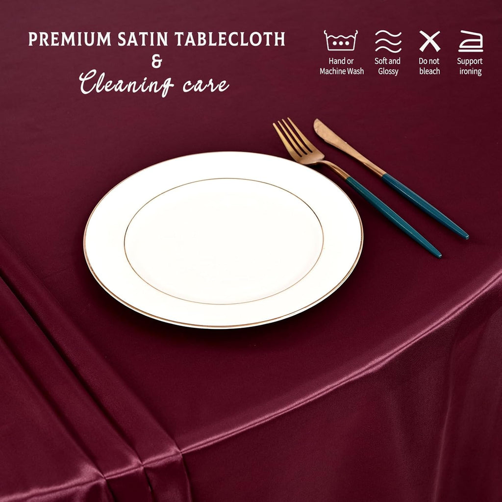 10 Packs Satin Tablecloth 120 Inch Burgundy Round Table Cloth Silk Tablecloth Smooth Fabric Overlay Satin Table Cover Decoration for Wedding Party Banquet Events