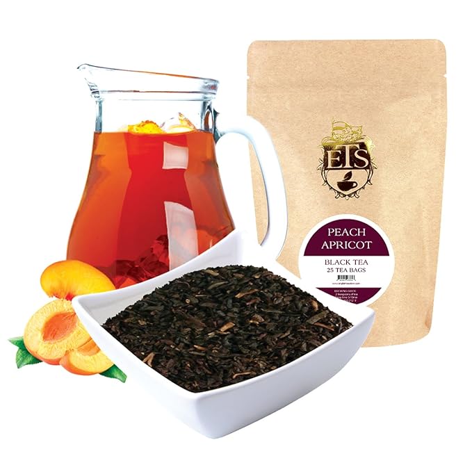 Peach Apricot Loose Leaf Pouches - 4oz | Fruity Black Blend with Natural Flavors | Ceylon High Grown | Sweet Peach & Apricot Aroma | Resealable Pouch | Brew Hot or Iced
