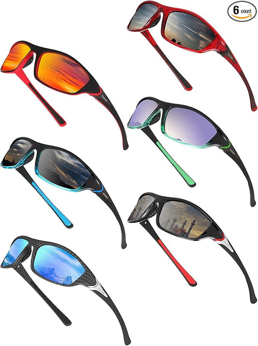 Frienda 6 Pack Polarized Sport Sunglasses for Men Multipack Fit over Glasses Pack Lot Set Men's Sport Fishing Eyeglasses
