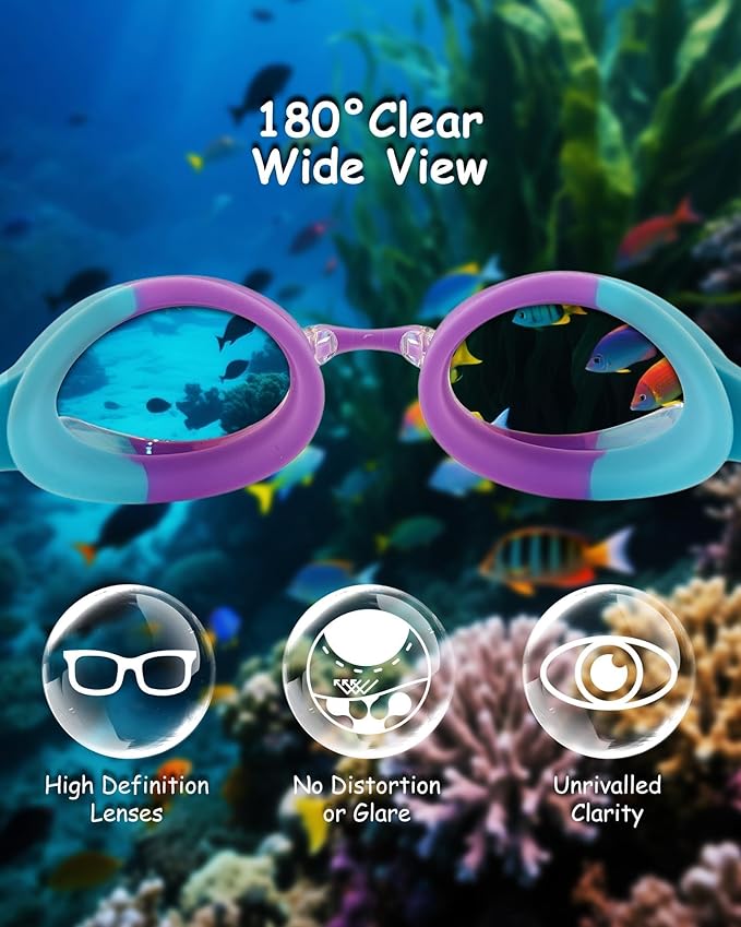 Kids Swim Goggles, Anti-fog and UV Protection with Swim Cap for Age 3-15 Youth Boys Girls Toddler