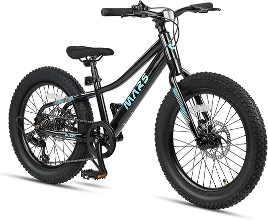 Glerc Mars Kids Mountain Bike, 20 24 Inch Fat Tire Bike for Teen Ages 6-14 Year Old, Bicycle with 2.8-Inch Wide Tires and 6 Speed Drivetrain, Multiple Colors