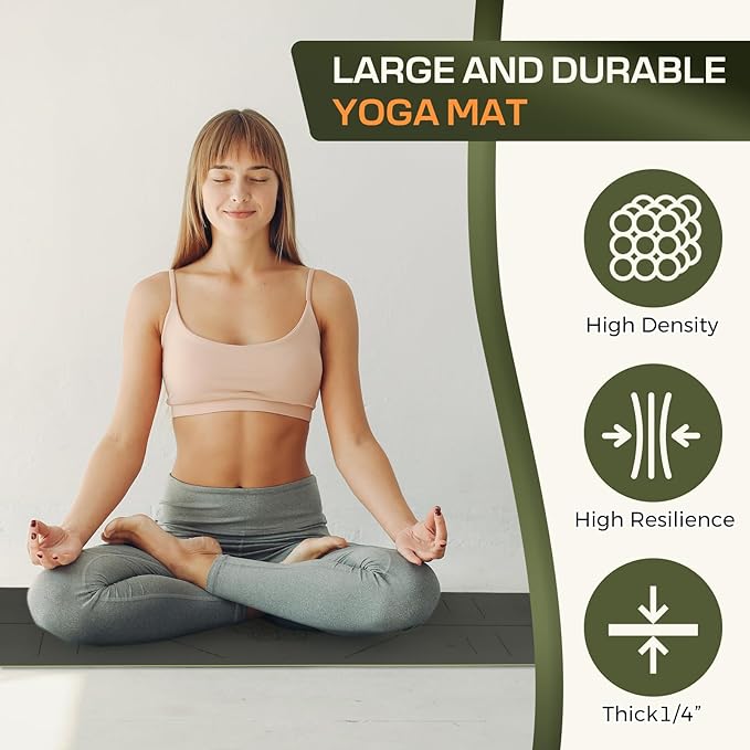 Yoga Mat Non Slip, Anti-Tear 3/16 Thick TPE Yoga Mats for Women and Men, 72"x24" Exercise & Fitness Mat with Carrying Strap, Workout Mats for Yoga, Pilates and Floor Exercise