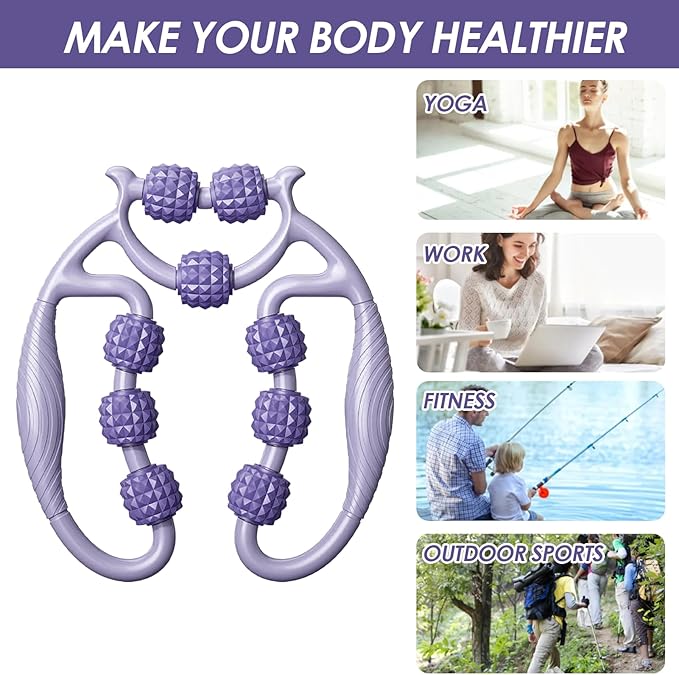 HEEPDD 9 Wheels Muscle Roller, Leg Massager Muscle Relaxation Stretching Roller Foam Roller Deep Tissue Massager for Thigh Arms Leg Waist (Purple)