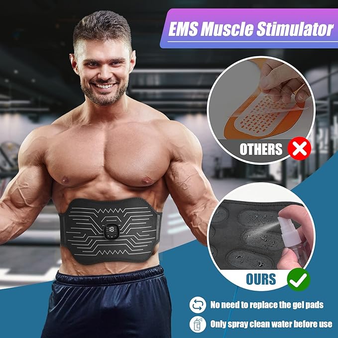 FDA Cleared - Abs Stimulator Muscle Toner, EMS Muscle Stimulator, Fitness Belt Ab Workout Equipment Black White
