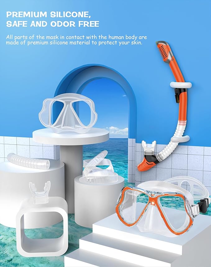 Greatever Dry Snorkel Set,Panoramic Wide View,Anti-Fog Scuba Diving Mask,Professional Snorkeling Gear