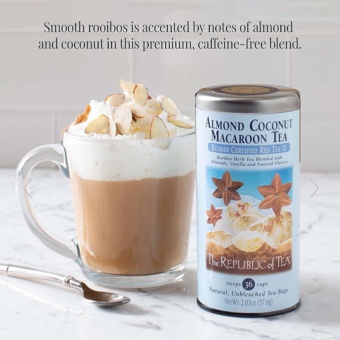 The Republic of Tea Almond Coconut Macaroon Red Rooibos Herbal Tea, 36 Tea Bag Tin