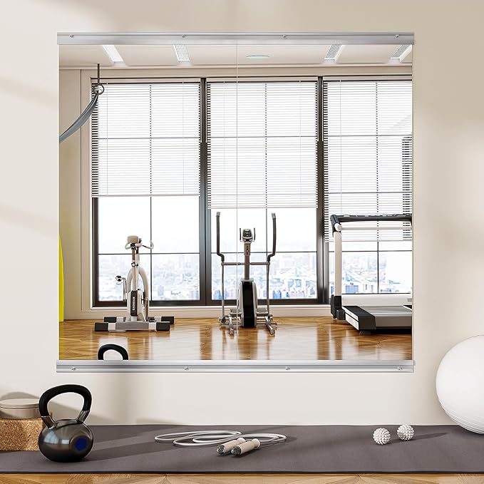 Home Gym Mirror - 2 PCS 28×55 inches, Large Frameless Wall Mounted Full Length Body Mirror for Dancing Studio, Exercise, Fineness, Yoga, Tempered Glass