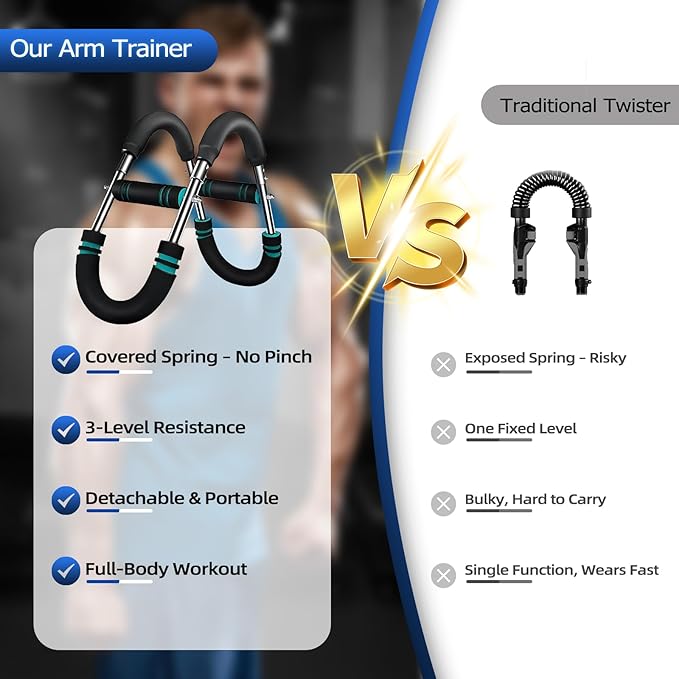 U-Shaped Twister Arm Trainer, Adjustable Chest Arm Forearm Strengthener with 4 Springs, Portable Home Fitness Equipment for Men, Upper Body Muscle Workout Tool.