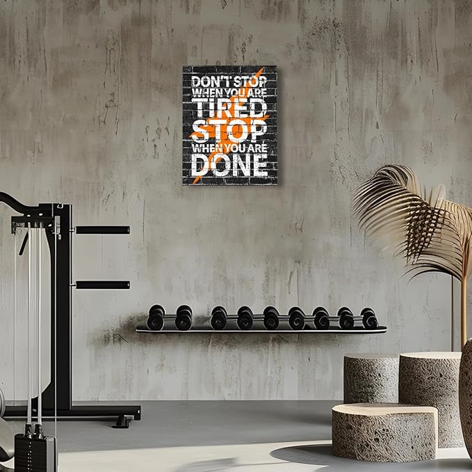 Gym Quotes Wall Art,Inspirational Workout Wall Decor,Don't Stop When You're Tired Stop When You're Done Canvas Wall Art for Home Gym Exercise Fitness Room