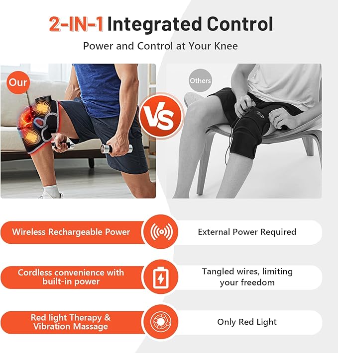 HALIDODO Upgrade 4 Vibration Massage Area Knee Brace & Red Light Therapy for Knee Pain Relief 660nm&850nm Red Light Therapy Device for Knee/Joint/Elbow/Shoulder Pain Relief, Gift for Mom