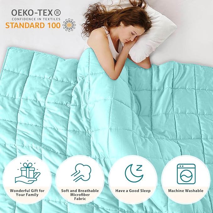 L'AGRATY Weighted Blanket - 60"x80" 15lbs Cooling Breathable Heavy Blanket Microfiber Material with Glass Beads for Adult All-Season Summer Fall Winter Soft Thick Comfort