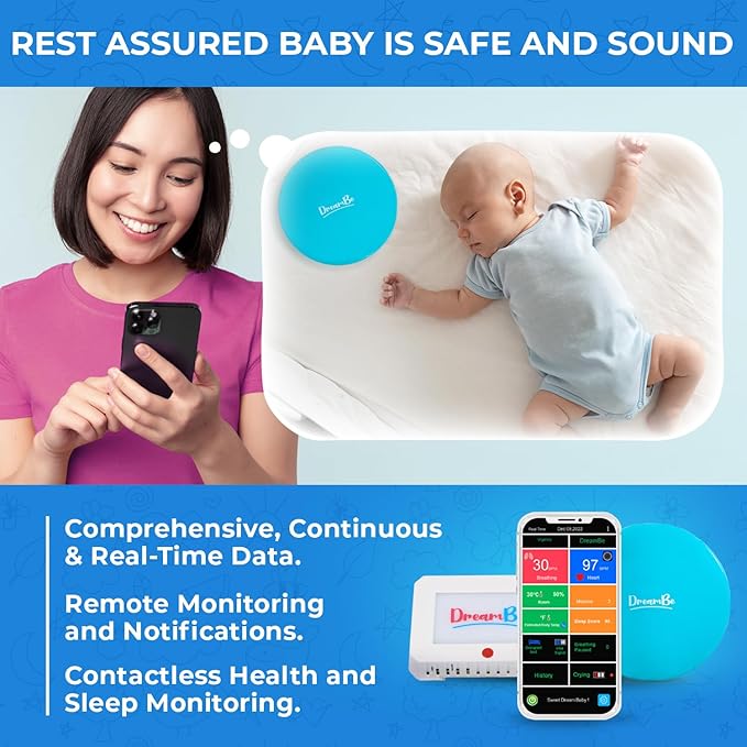 DreamBe-2 Contactless Smart Health Heart & Breathing Monitor for Toddlers & Children. Real-Time Sleep Tracker – Monitor on App Anywhere, Anytime – Touch-Screen Display WiFi - Night Vision Camera