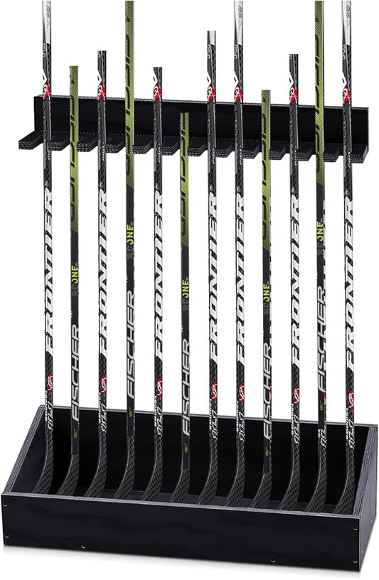 Leinuosen Hockey Stick Holder Wall Mounted and Vertical 2 in 1 Wooden Ice Hockey Rack Organizer Storage and Display Large Capacity Organizer Holds up to Sticks for Player Gifts
