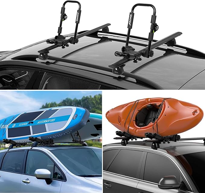Folding Kayak Roof Rack Premium J-Bar for Canoe Carrier SUP Paddle Surfboard Mount on Car SUV and Truck Crossbar (2 Pairs)