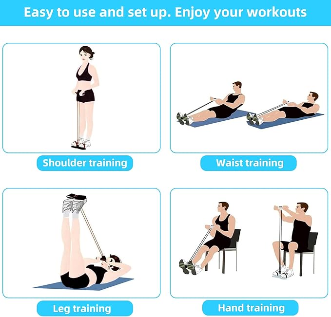 Multi-Function Tension Rope – 4 Tube Resistance Bands with Handles – Sit Up Exercise Equipment Home Gym Tummy Trainer for Men Women