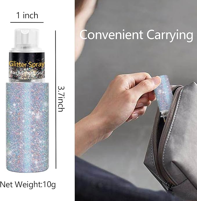Hair and Body Glitter Spray, Holographic Glitter Highlighter Powder, Face Body Clothes Shiny Glitter, Loose Shimmer Hairspray Festival Rave Prom Accessories, 10g (07# Rainy-Rainbow)