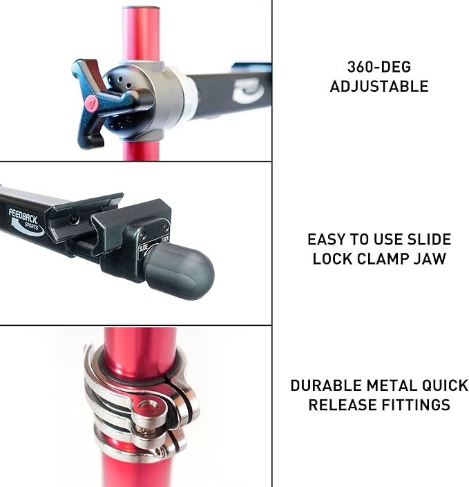 Feedback Sports | Ultralight Bike Repair Stand | Bicycle Workstand W/Tripod Base | Lightweight and Durable Aluminum | Red (Red, Ultralight)