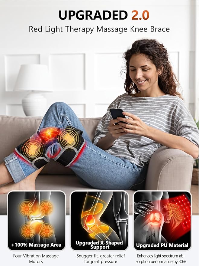 Upgraded 2.0 Red Light Therapy Knee Brace - Knee Massager with 4 Vibration Areas,Wireless Controller,FSA HSA Eligible Near Infrared Red Light Therapy Heated Device for Knee Elbow Shoulder Pain