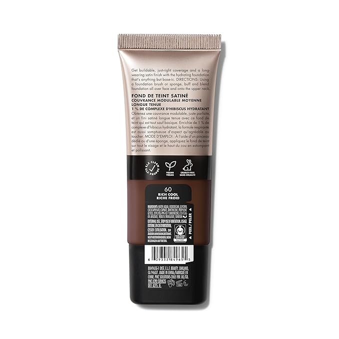 e.l.f. Soft Glam Foundation, Medium Coverage, Long-Lasting & Buildable Foundation For A Smooth, Satin Finish, Vegan & Cruelty-Free, 60 Rich Cool