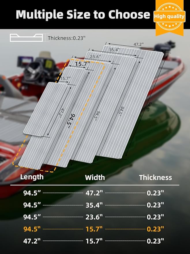 FOCEAN Boat Flooring EVA Foam Boat Decking Faux Teak Marine Flooring Boat Mat Boat Carpet Sheet for Motorboat RV Yacht Kayak Surfboard, 94.5"x 47.2"/35.4"/23.6"/15.7"