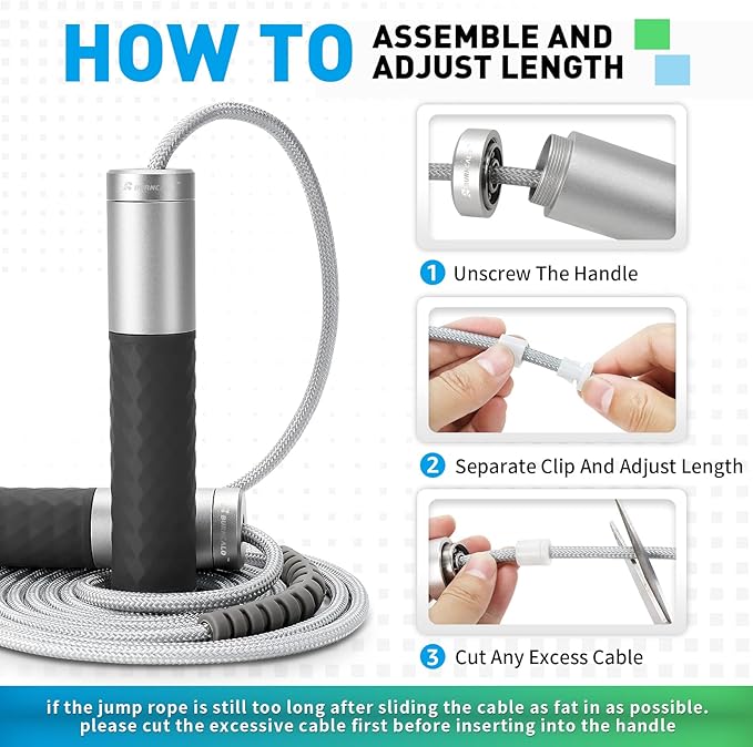 Weighted Jump Rope for Men, Women (1.5LB) - Alloy Steel Handles, Speed Skipping Rope, Gym,Indoor/Outdoor - Fitness, Workout, Boxing - Solid PVC & Cotton Rope