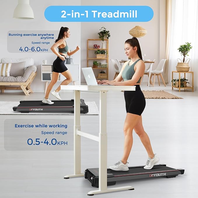 GOYOUTH Walking Pad Treadmill, Under Desk Treadmill for Home Office, Wide Belt Compact Treadmills 300 lbs Capacity, 2.25HP Shock-Absorbing Walking Jogging Running Machine Remote Included