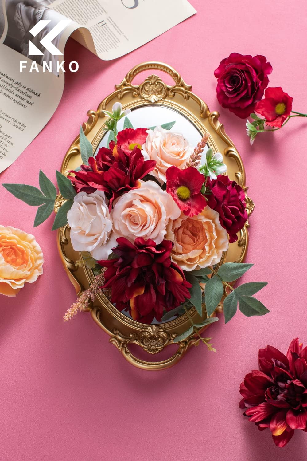 FANKO Rose Artificial Flowers Combo for DIY, Fake Rose Artificial Silk Flowers with Greenery, Real Looking Artificial Faux Flowers for Wedding, Table Decoration, Centerpieces, Party, Home Décor