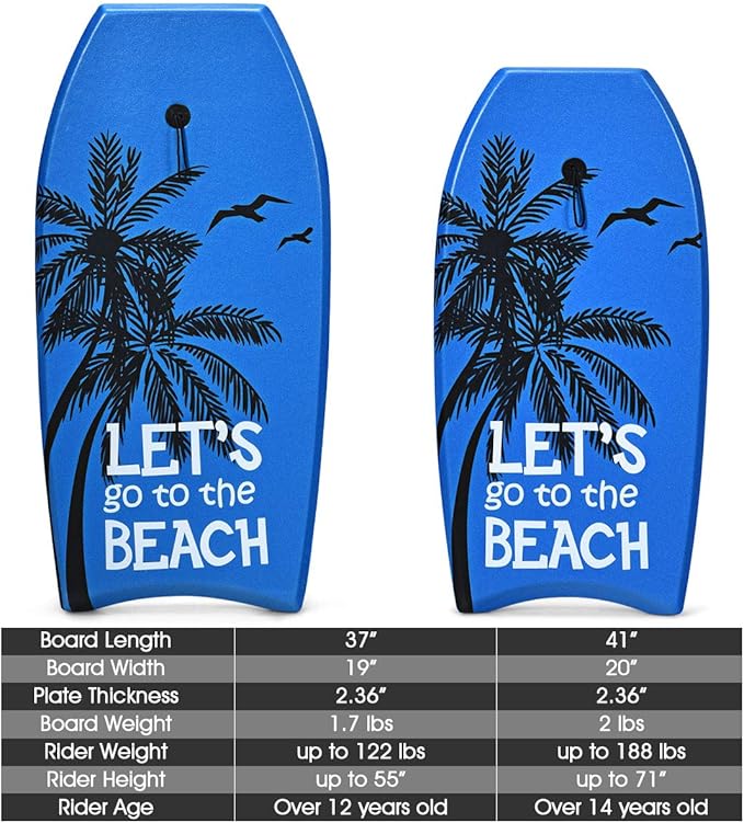 Goplus 41''/37''/33'' Lightweight Body Board for Beach, Surf Board with EPS Core, XPE Deck, HDPE Slick Bottom, Wrist Leash, Bodyboard for Kids Adults Surfing