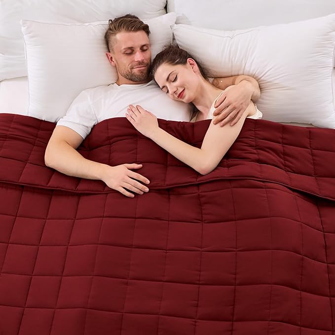 King Size Weighted Blanket for Adults (25 lbs, 80” x 87”, Red) Cooling Heavy Blanket for Sleeping Perfect for 240-260 lbs, Breathable Blanket for Adults & Couple All Season, Machine Washable