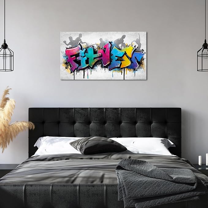 iHAPPYWALL Large Fitness Sports Canvas Wall Art Abstract Colorful Fitness Motivational Life Quote for Gym Workout Room Home Bedroom Office Ready to Hang 20x36inch (Purple)