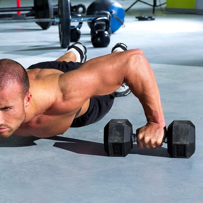 WF Athletic Supply Rubber Coated Hex Dumbbell Set, Multiple Choices Available - Dumbbells with Rack Stand and Mat, or Dumbbells Only (200/550/1200/2100/3000 LB)