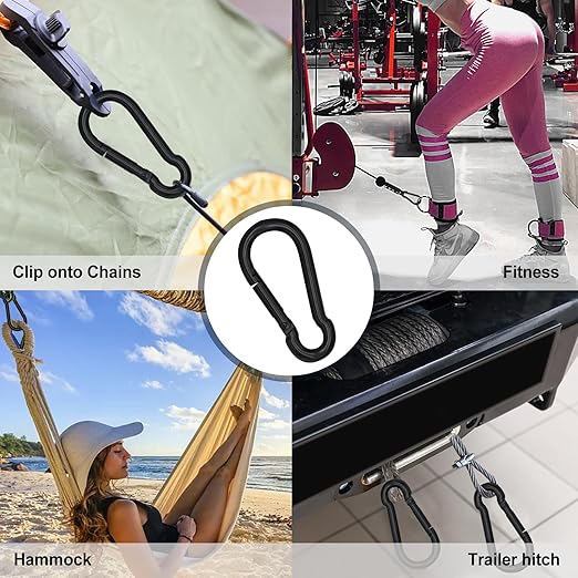 KINLINK 1 Pack Black Carabiner Clip, 7 inch Heavy Duty Spring Snap Hook, Large Caribeener Clips for Camping, Swing Set, Hammock, Hiking, Travel, Weight Lifting Machine, Home Gym Equipment
