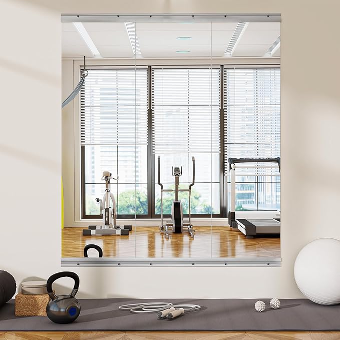 Home Gym Mirror - 3 PCS 16×56 inches, Large Frameless Wall Mounted Full Length Body Mirror for Dancing Studio, Exercise, Fineness, Yoga, Tempered Glass