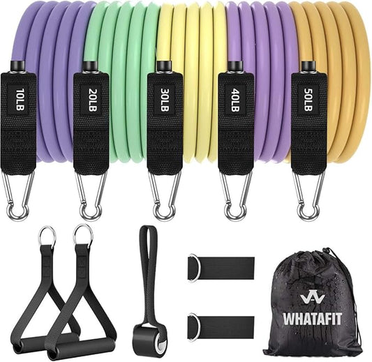 WHATAFIT Resistance Bands, Exercise Bands，Resistance Bands for Working Out, Work Out Bands with Handles for Men and Women Fitness, Strength Training Home Gym Equipment