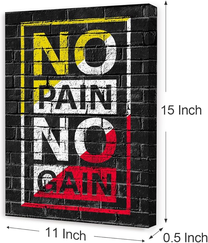 Gym Quotes Wall Art,Inspirational Workout Wall Decor,No Pain No Gain Canvas Wall Art for Home Gym Exercise Fitness Room