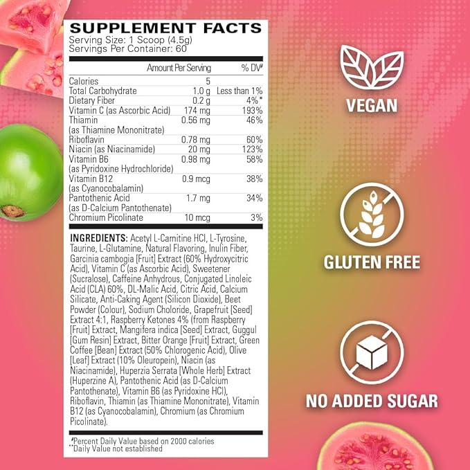 EHP Labs OxyShred Pre Workout Powder & Shredding Supplement - Preworkout Powder with L Glutamine & Acetyl L Carnitine, Energy Boost Drink - Guava Paradise, 60 Servings