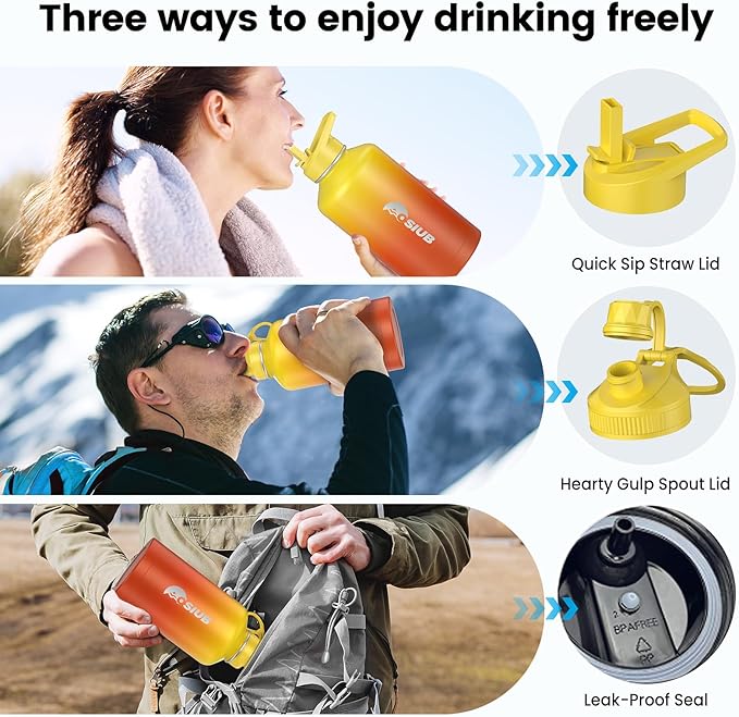 Insulated Water Bottle 128 oz, Triple Wall Vacuum Stainless Steel(Cold for 48 Hrs),Leak Proof & BPA-Free,One Gallon Water Bottle with Reflective Paracord & Flip Straw for Sports & Travel, Sunset