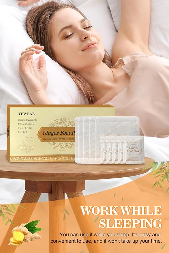 Foot Pads, Ginger FootPads, Natural Ginger Powder Bamboo Vinegar Foot Patches 20 Packs.