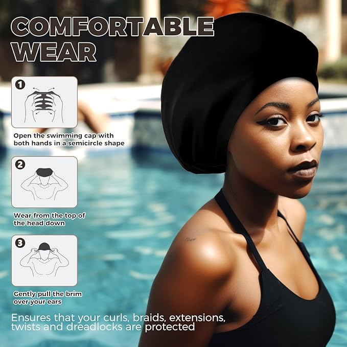 Extra Large Swim Cap - Silicone Cap for Long/Short Hair, Braids & Dreadlocks - Keeps Hair Dry