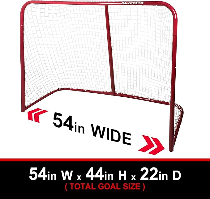 EALER Portable 54″ Steel Street & Ice Hockey Goal – Heavy-Duty 1″ Steel Frame Folding Net for Indoor & Outdoor Practice, Junior Training & Roller Hockey Equipment
