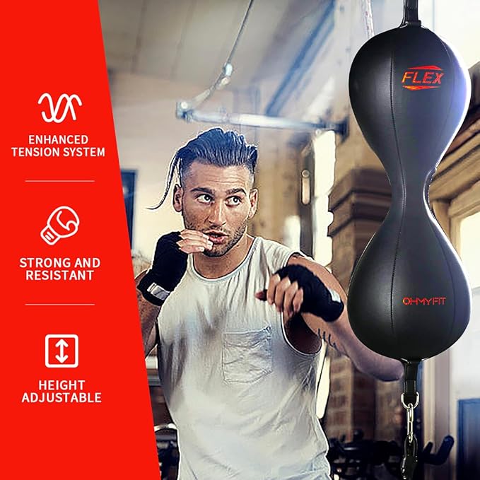 Flex Double End Punching Bag - Bungee Cords w/Special Flex Adjustable System - Durable Bladder Speed Bag - Boxing Training Equipment for Adults - Home Gym Accessories