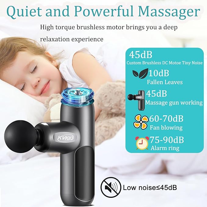 Mini Massage Gun, Percussion Muscle Massager with 4 Attachments, Portable Hand Held Massager Gun for Back, Body Sore Muscles, Pain Relief, Rechargeable Small Massage Gun for Office, Home, Athletes