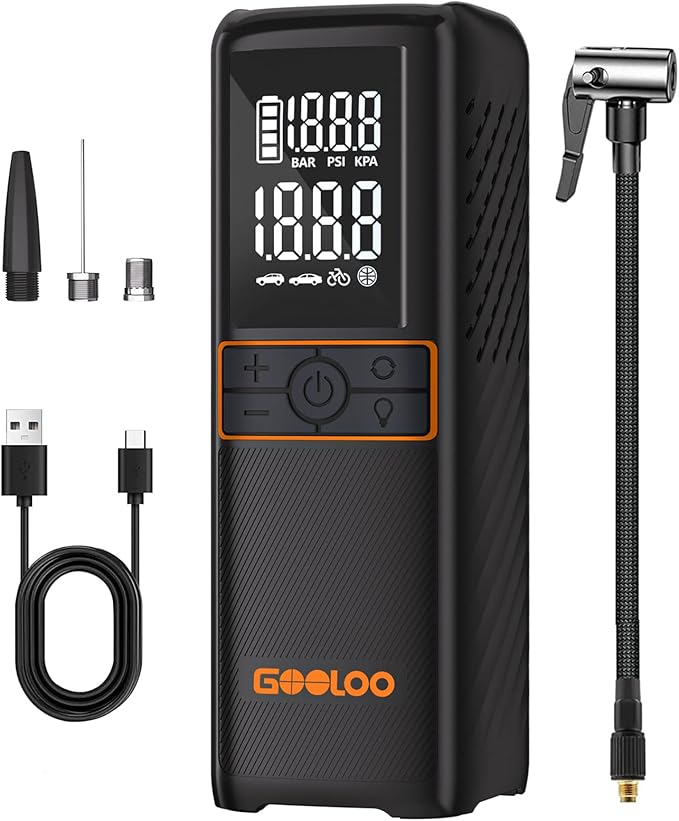 GOOLOO GT160 Tire Inflator Portable Air Compressor, 160PSI Portable Air Pump for Car Tires, 7500mAh Cordless Air Pump with Digital Pressure Suitable for Cars, Bikes, Balls, Motorcycles