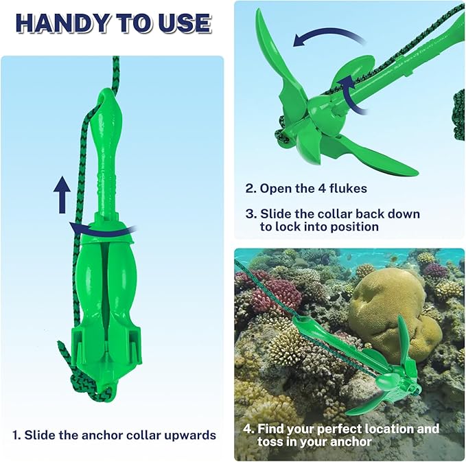 Dreizack Kayak Anchor Kit, 3.5 lb Folding Grapnel Boat Anchor Trolley Accessories with 40ft Rope and PVC Buoy for Fishing Kayaks SUP Paddle Boards Canoes Jet Ski PWC Inflatable Small Boats