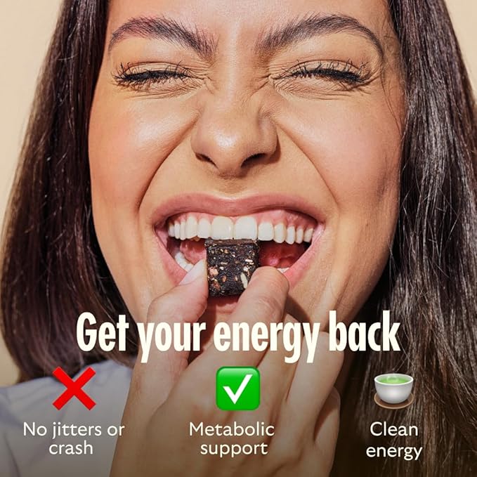 GEM Energy Caffeinated Bite, 40mg Caffeine, Ginseng Root, L-Theanine, Holistic Sustained Energy, Supports Metabolism, Stanima & Endurance | Chocolate Cacao Sea Salt | 28 Servings