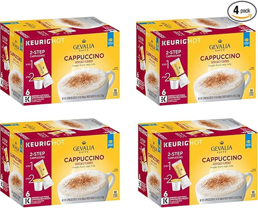 Gevalia Cappuccino Keurig K Cup Pods with Froth Packets 5.98oz (24 Count, 4 Boxes)